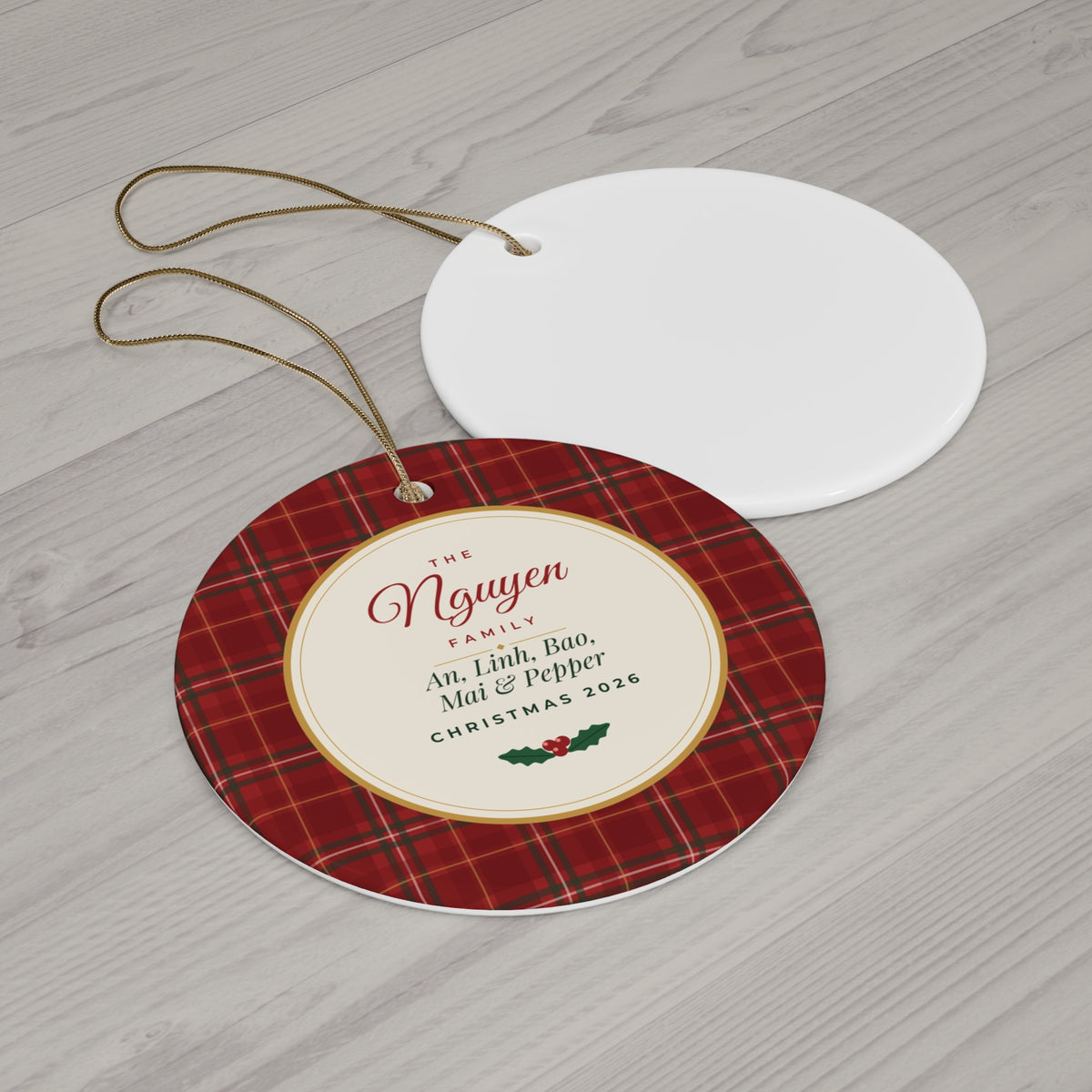 The Cranberry Plaid Family Ornament