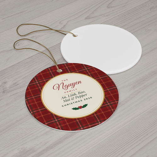The Cranberry Plaid Family Ornament
