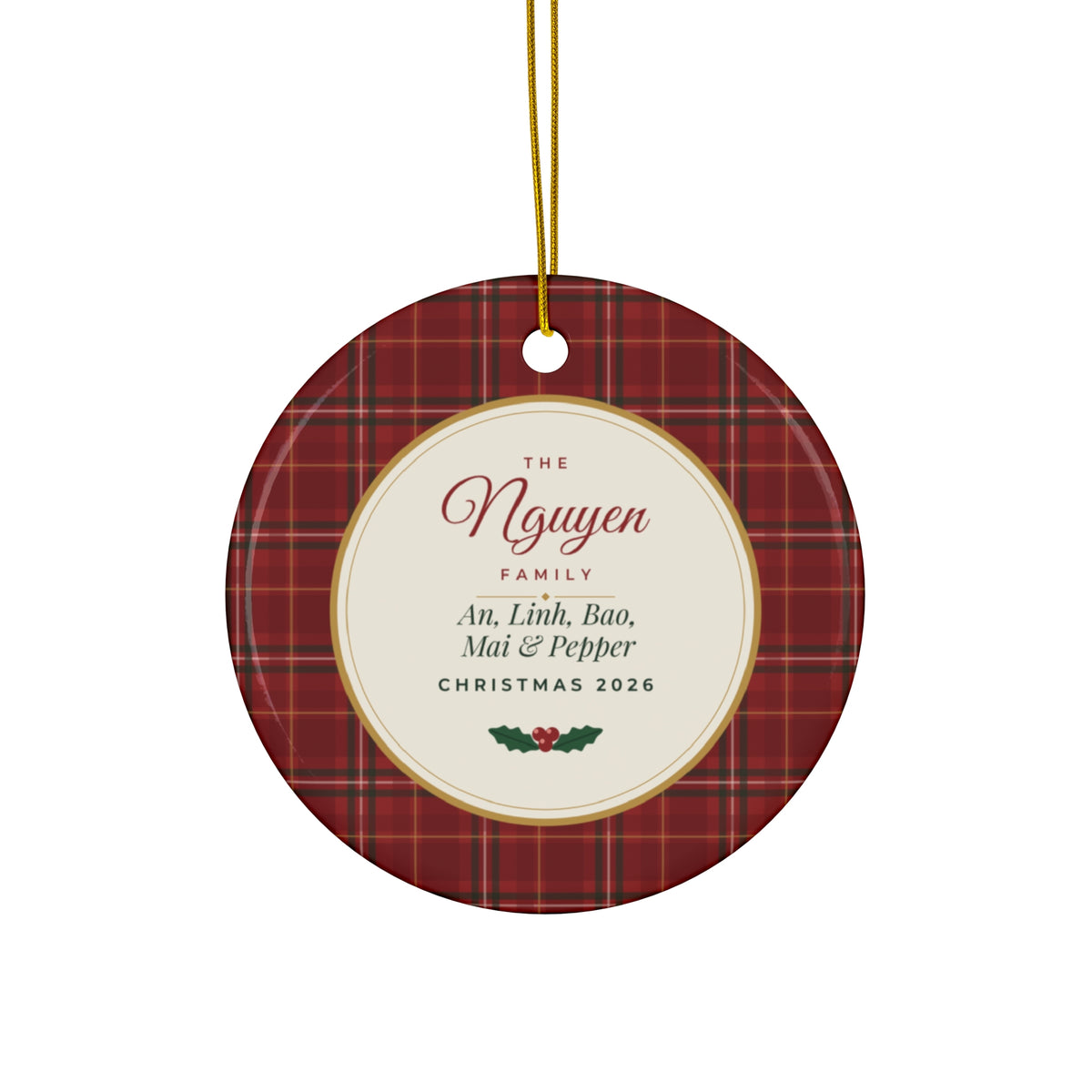 The Cranberry Plaid Family Ornament